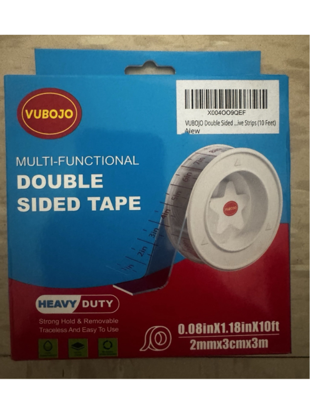VUBOJO Multi-Functional Heavy Duty Double-sided Tape 10ft 0.08in x 1.18in